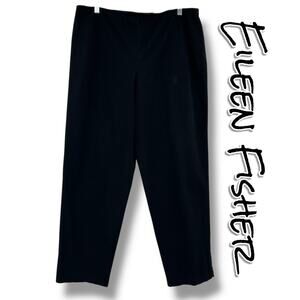 Eileen Fisher High Rise Ankle Pants Black Lightweight Lagenlook Womens Size L